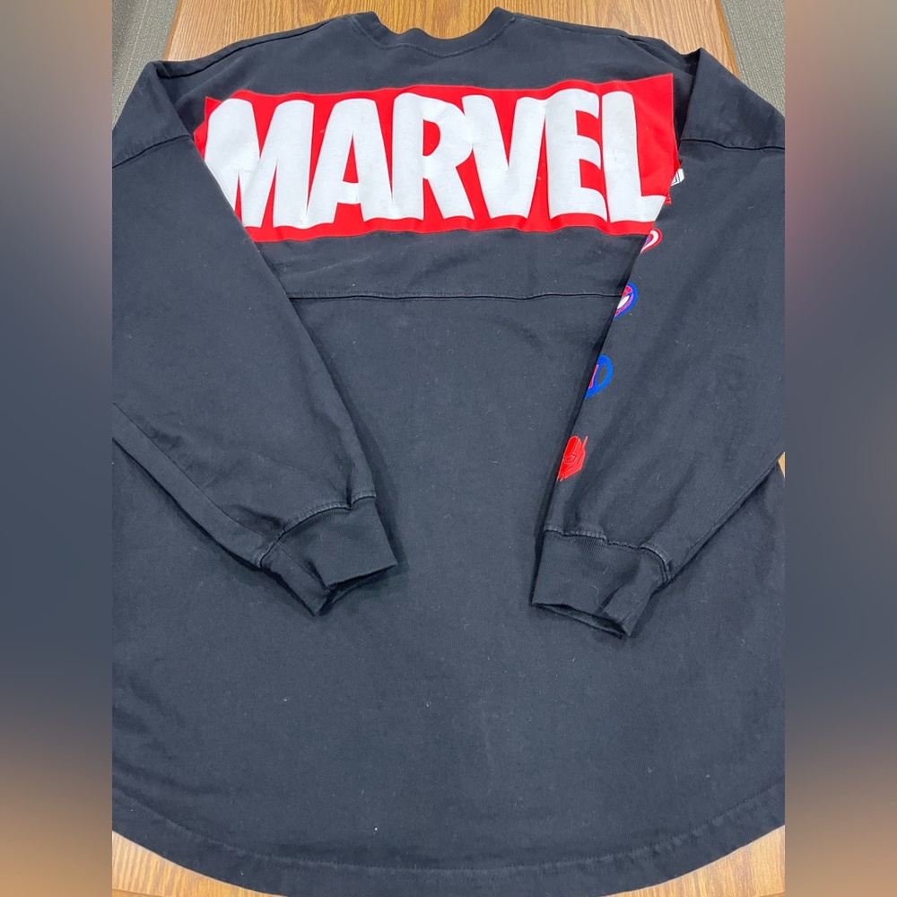 Disney Marvel Spirit Jersey Men's Black Long Sleeve Pullover Crew Neck T Shirt L - Picture 3 of 6